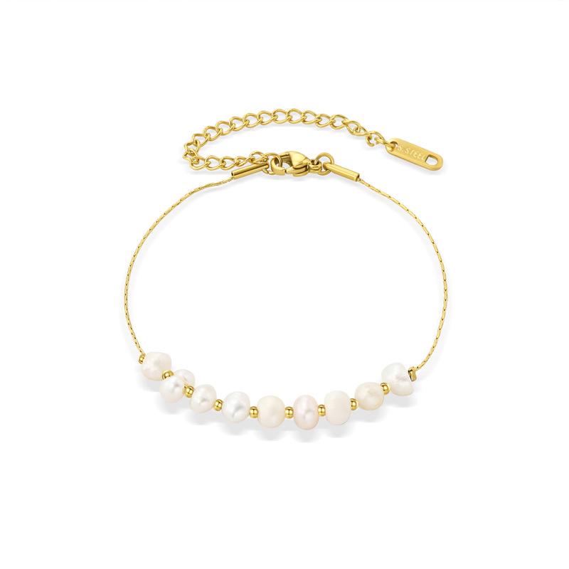 Colorfast Fashion Bracelet: Freshwater Pearl & Gold-Plated Titanium Steel, Light Luxury Design 14K Real Gold Plated