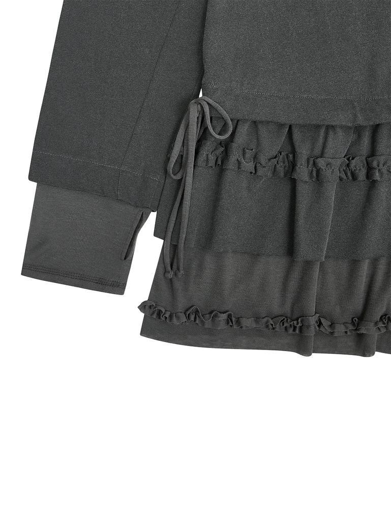 TUOMIO Frill Layered Long Sleeve [Charcoal]