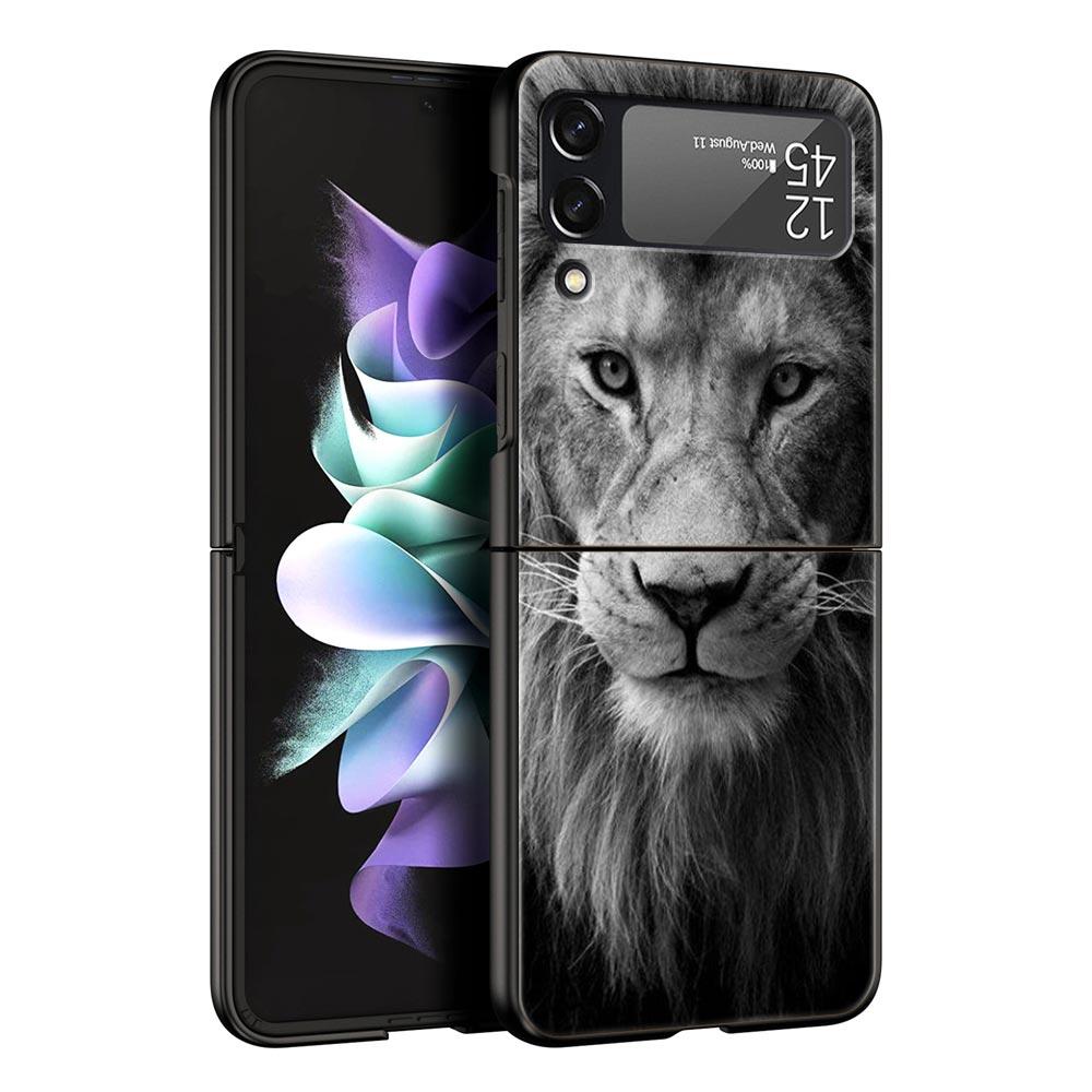 Pouzdro na telefon s divokými zvířaty Lva pro Samsung Galaxy Z Flip3 Flip4 Flip5 Skořepina pro Z Flip 3 Flip 5 4 5G Černý tvrdý skládací kryt