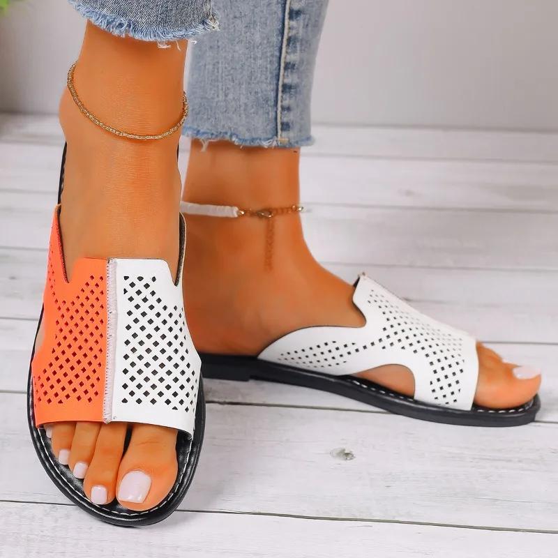 

Модная распродажа женской обуви 2024 года, новые уличные стильные модные женские тапочки с градиентом, размер плюс 43, полые дышащие повседневные сандалии на плоской подошве 43 оранжевый