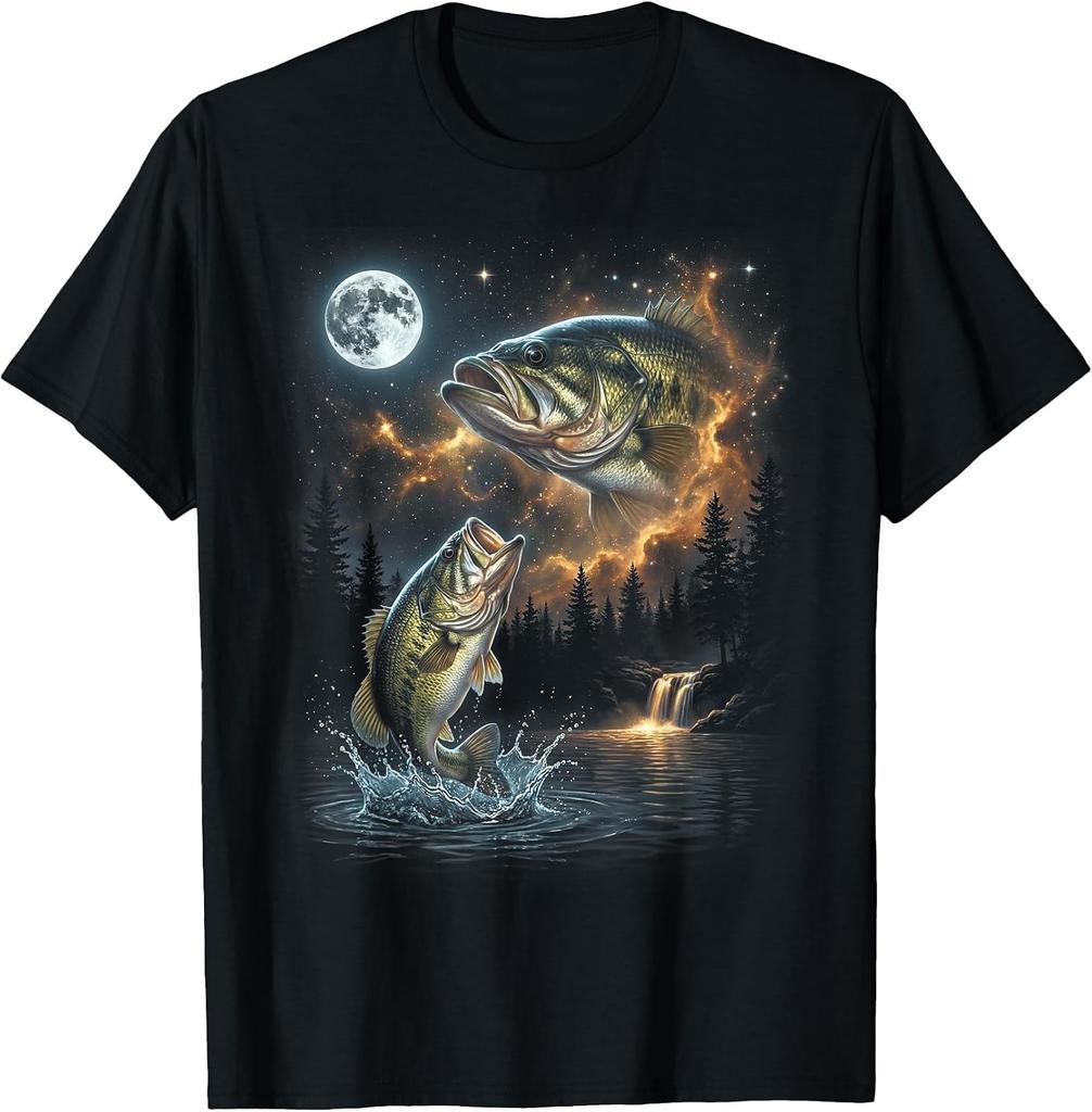 Vintage 90S Bass Fishing Unisex T-shirt - Howling At The Moon Design