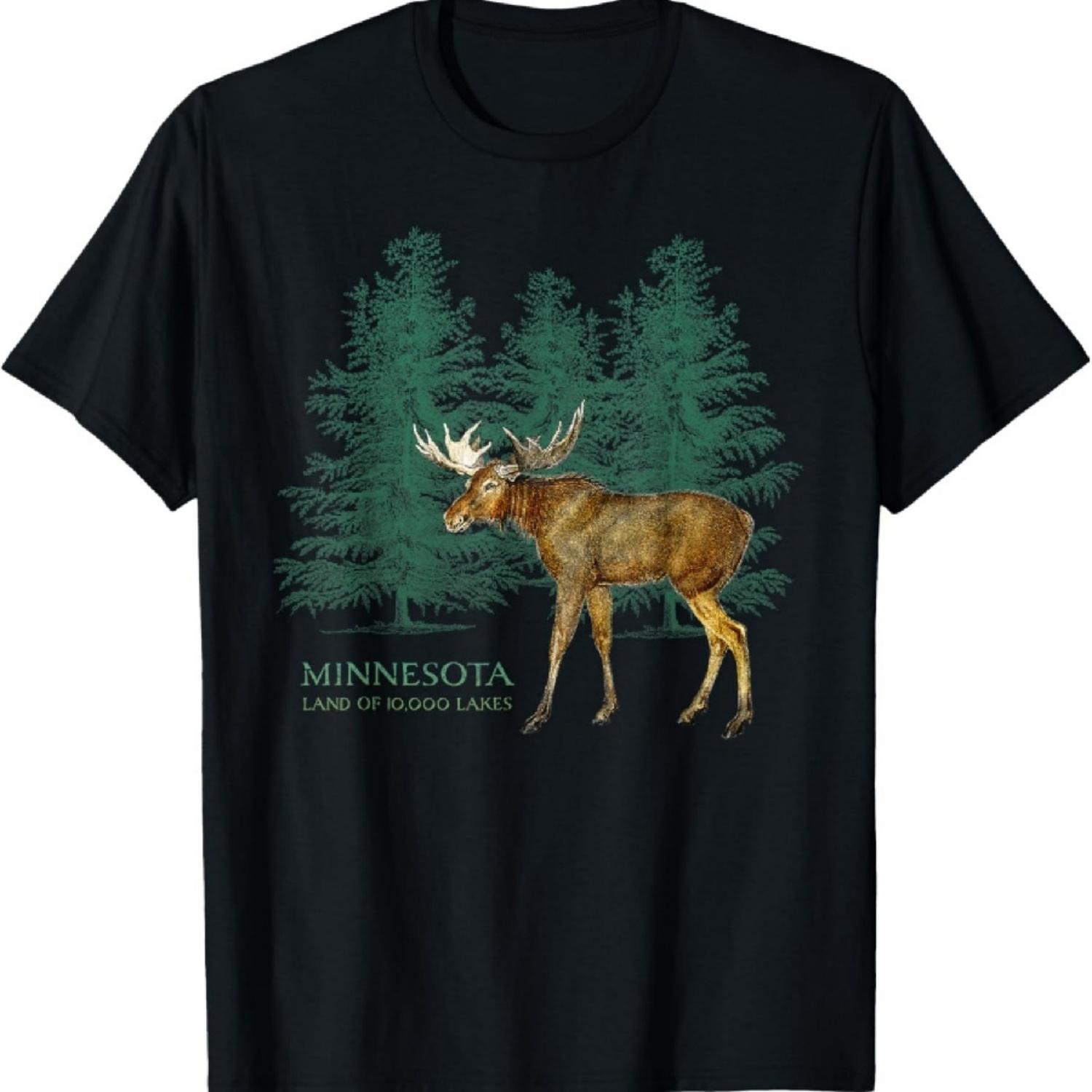

Minnesota Land of 10,000 Lakes Vintage Moose Tree Silhouette T-Shirt XXXXXL чёрный