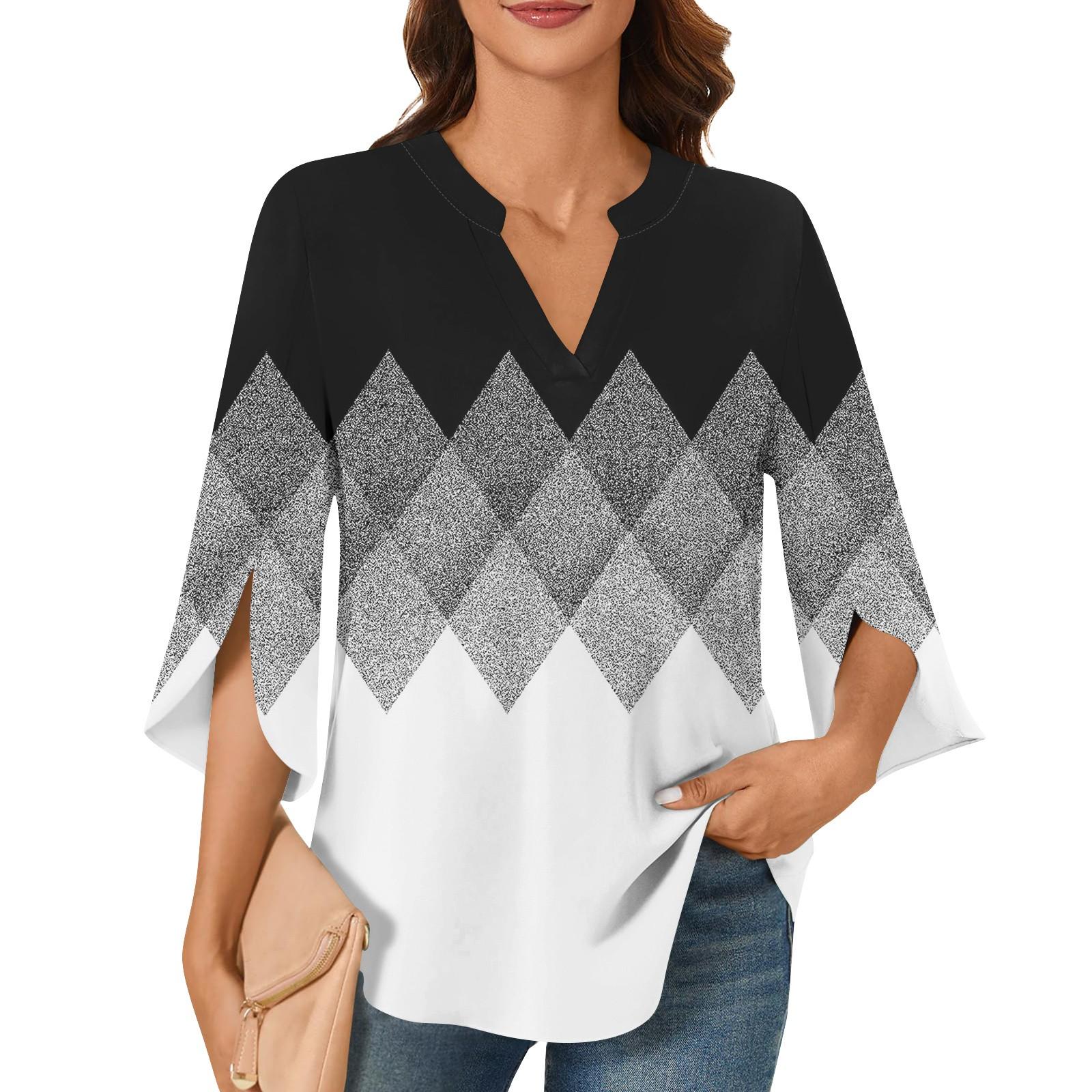 

Женские топы 3/4 с рукавами-колокольчиками и V-образным вырезом, блузки с цветочным принтом, рабочие туники, рубашки M чёрный