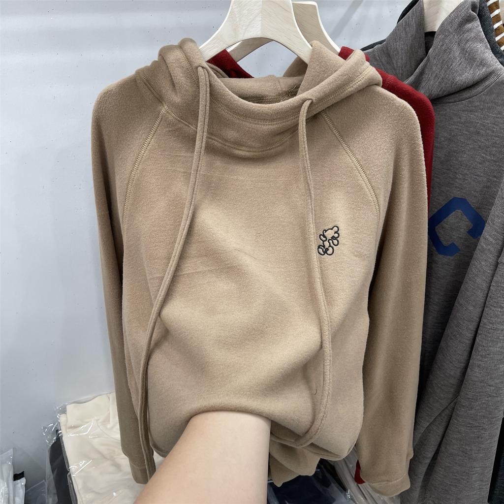 New Autumn-winter Long-sleeved Top with Double-layered Fleece and Hooded Inner Layer, Loose-fitting Embroidered Hoodie for Women