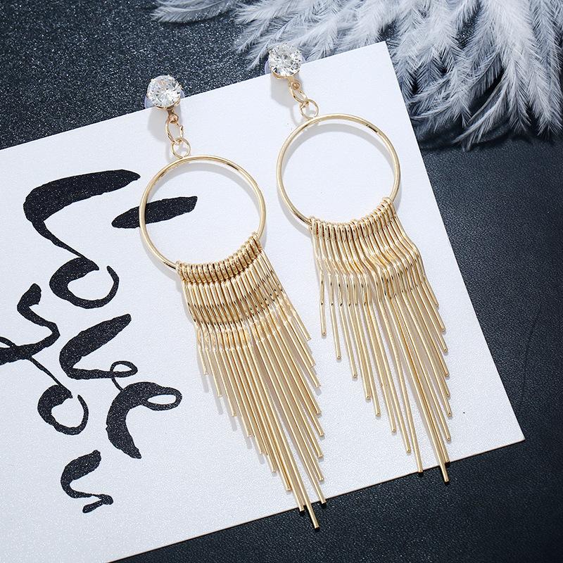 Korean Version of Zircon Exaggerated Women's European and American Metal Long Fringed Earrings Fashion Studs Earrings Jewelry