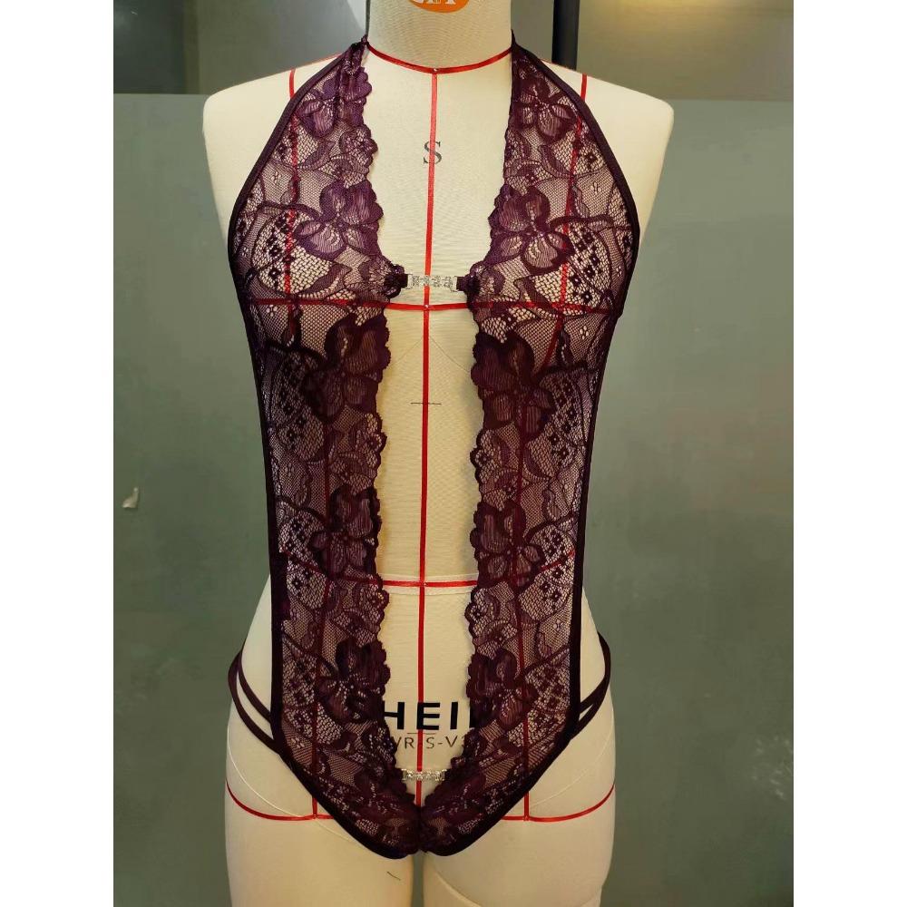 Erotic Sexy Crotchless  Lingerie Women Lace Hollow Bra Set Erotic Costumes Teddy Baby Doll Dress Open Bra Porn Underwear Set