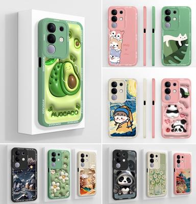 For Vivo T4x T2x T1x V27 V23 Pro V21 V21E V23 V23E V25 V25E V27E Y19E IQOO Z10X Phone Cover Cute Avocado Pattern Liquid Silicone Shell For Vivo Casing