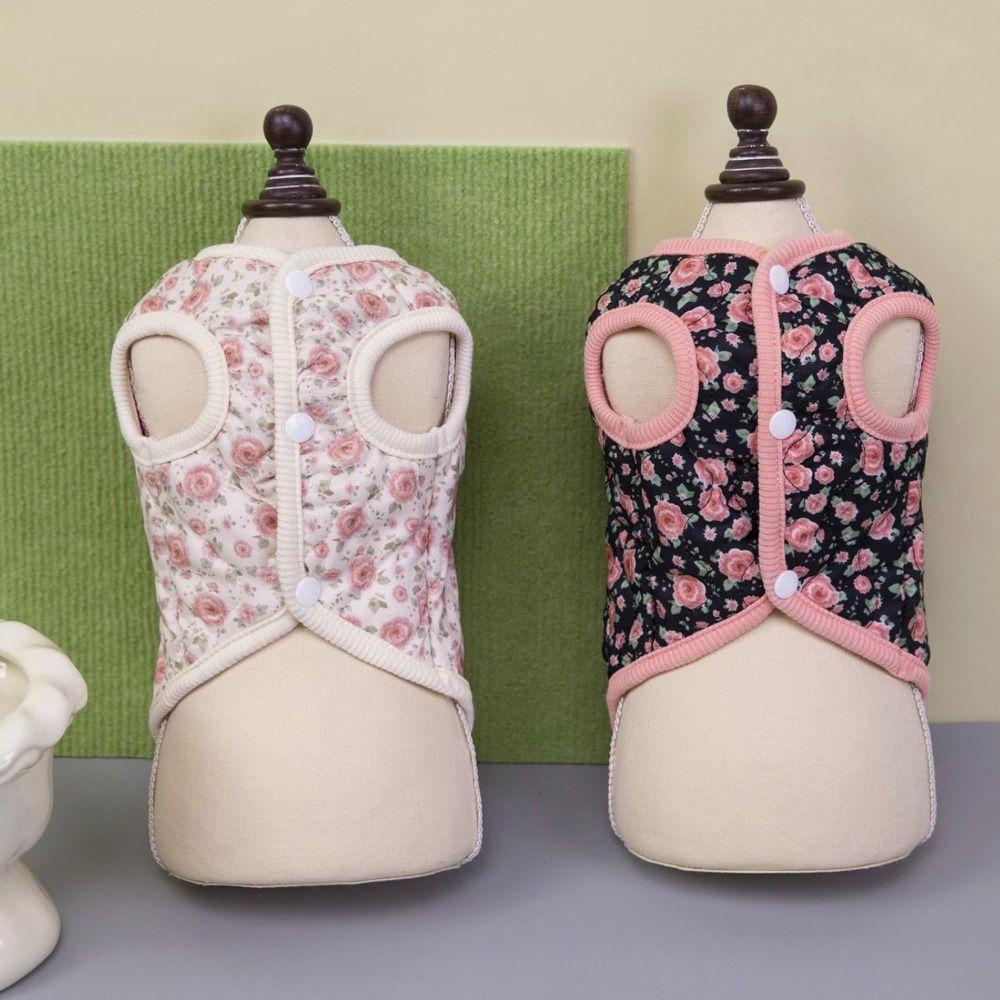 Cute Fleece Lined Puppy Vest Winter Warm Thickened Floral Dog Jacket Windproof with Bow Teddy Bear Coat Pet Supplies