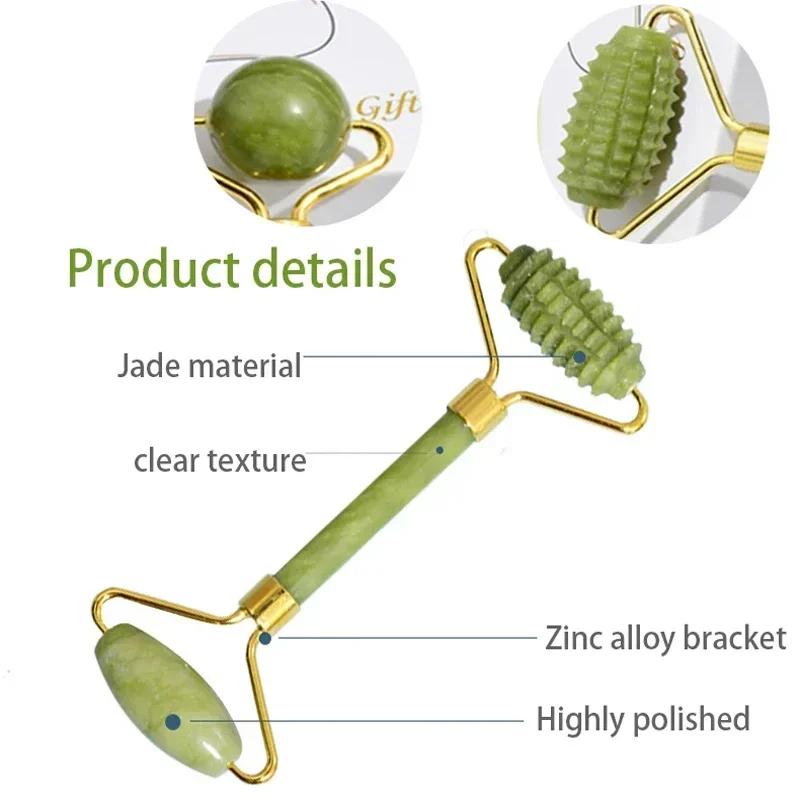 Natural Jade Roller Massager for Face Body Back Foot Massage Roller Facial Liftting Anti-wrinkle Double-end Gua Sha Jade Stone