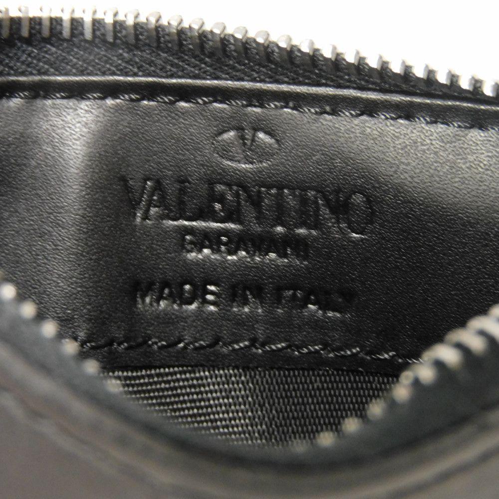 Used 8901 VLTN Logo Embossed Zip Card Holder 1Y0P0540BHY 7943 Calfskin RFID Unused One Stud Black Men's from Japan