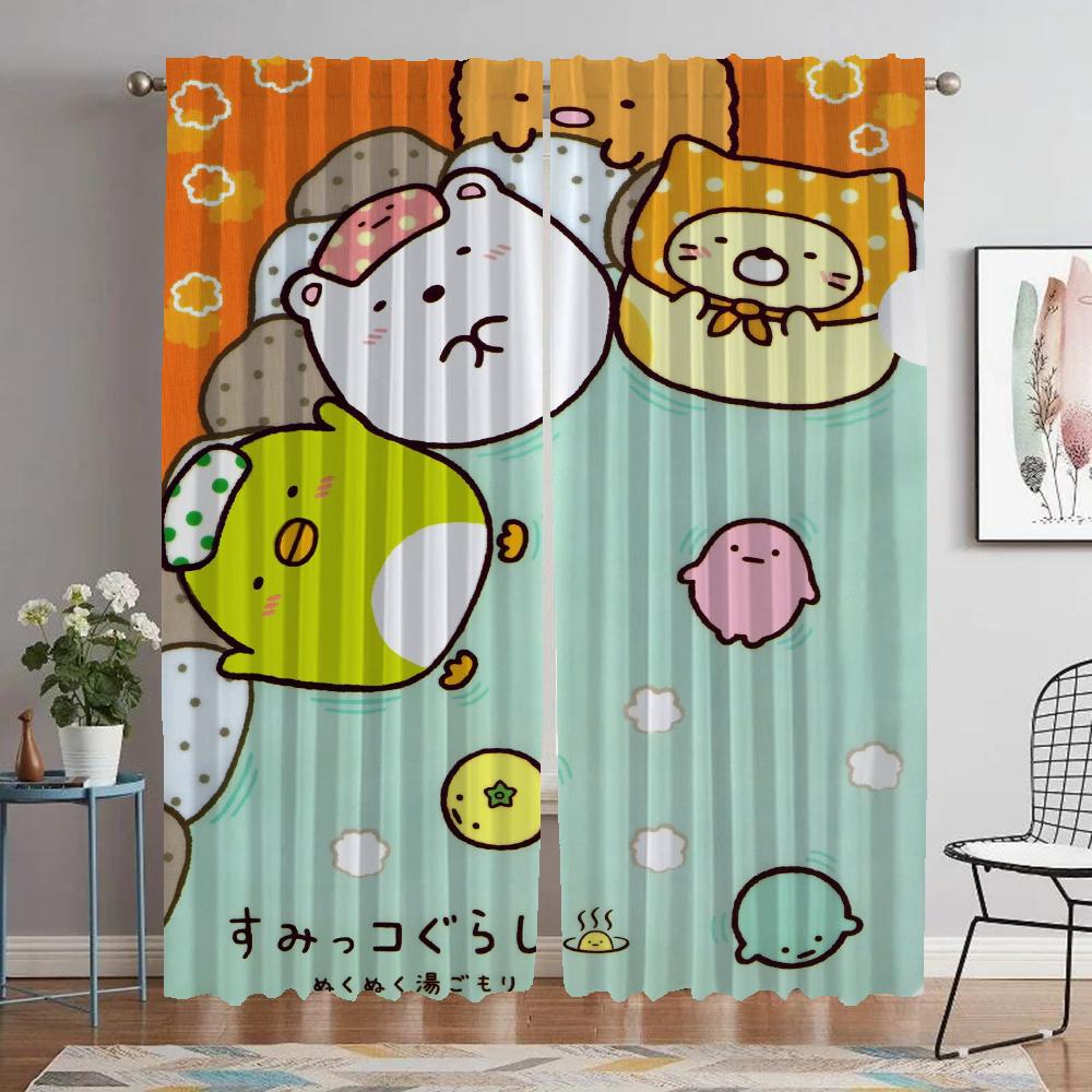 Eleganta rumsgardiner 2 stycken Sumikko Gurashi vardagsrumsgardin tyll för sovrum Halloween-dekoration avskärmning skuggor barn