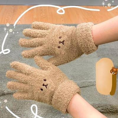 Gloves Female Cute Cartoon Embroidered Bear Touchscreen Gloves Autumn Winter Warm Women Shopping Knit Gloves Soft Gloves