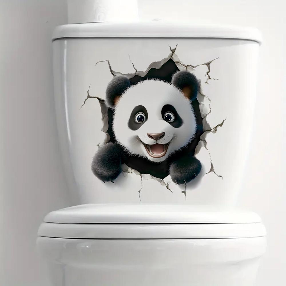 3D Cute Cartoon Panda Breaking Through Wall Toilet Sticker Self-Adhesive Waterproof Removable Bathroom Home Decor Art