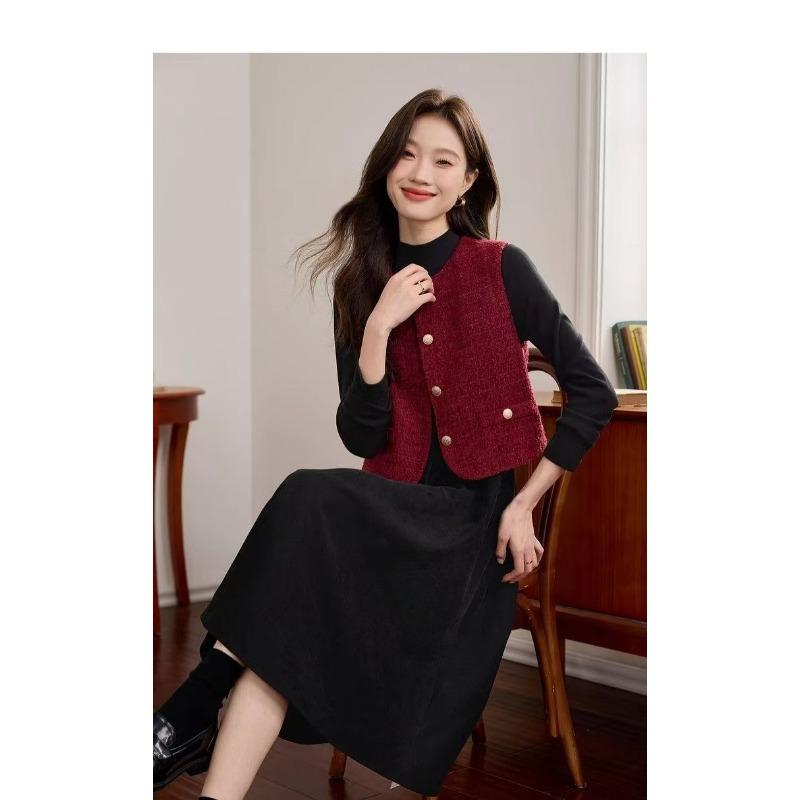 Women S Sleeveless Burgundy Tweed Vest Vintage Style Outerwear