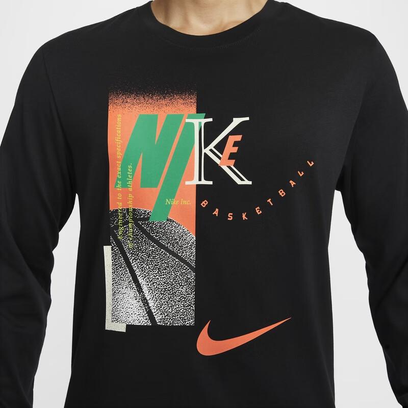 Nike Logo Outdoor Casual Crew Neck Long Sleeve T-Shirt Men Tops Black HF6198-010