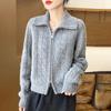 Women's Double Zipper Knit Cardigan - Long Sleeve Lapel Sweater for Spring & Autumn
