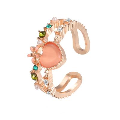 Women Open Ring Rhinestone Flower Fruit Heart Shape Hollow Out Polished Party Dating Knuckle