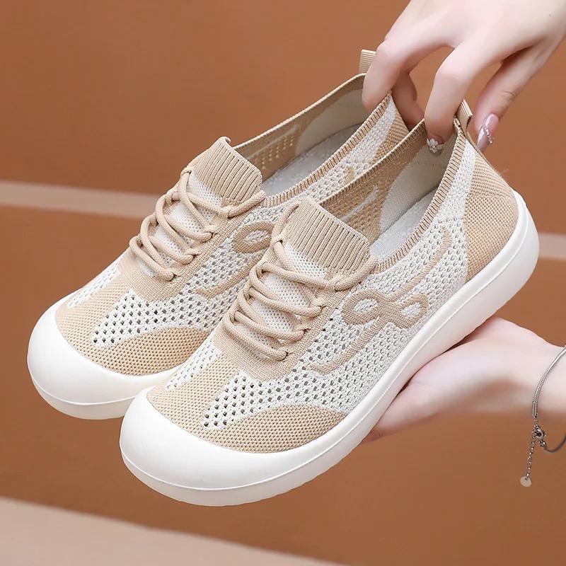 Fashion Slip on Flats Platform Women Casual Shoes Ladies Anti-slip Walking Woven Shoes Women's New Summer Shoes Mesh Breathable Sneakers