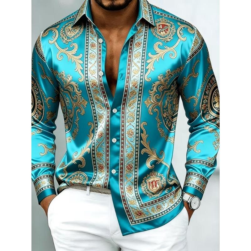 Camicia da uomo con stampa barocca a maniche lunghe con design retrò alla moda 10 colori Top casual da esterno da uomo