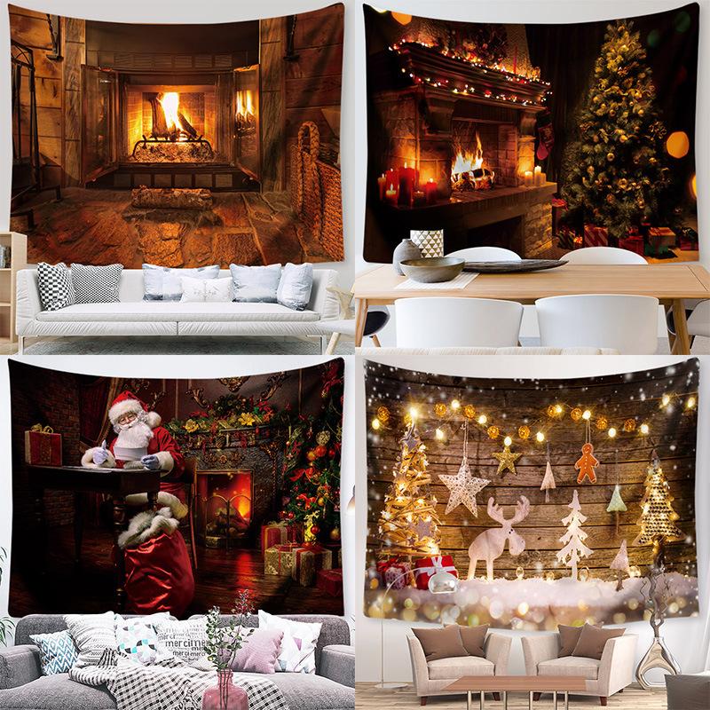 Weihnachts-Wandteppich, leuchtender Baum, Kamin-Hintergrund und Geschenk, Weihnachtsbaum-Sitzteppich, Hängetuch