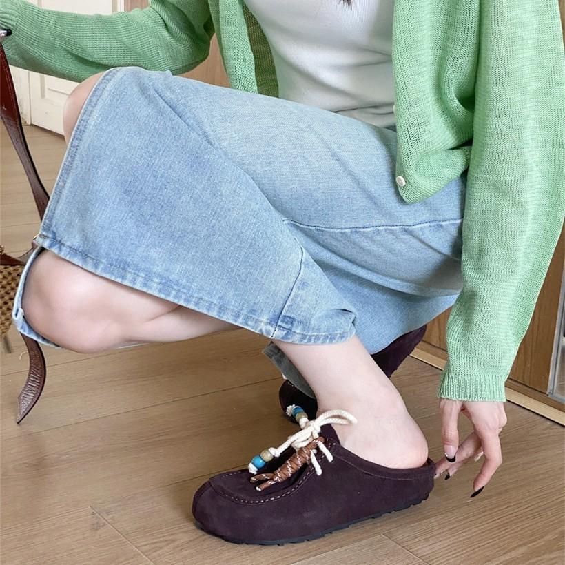 Cowhide 2025 new fashion casual bag head half drag women's platform outer wear explosion lazy single shoes niche ethnic style