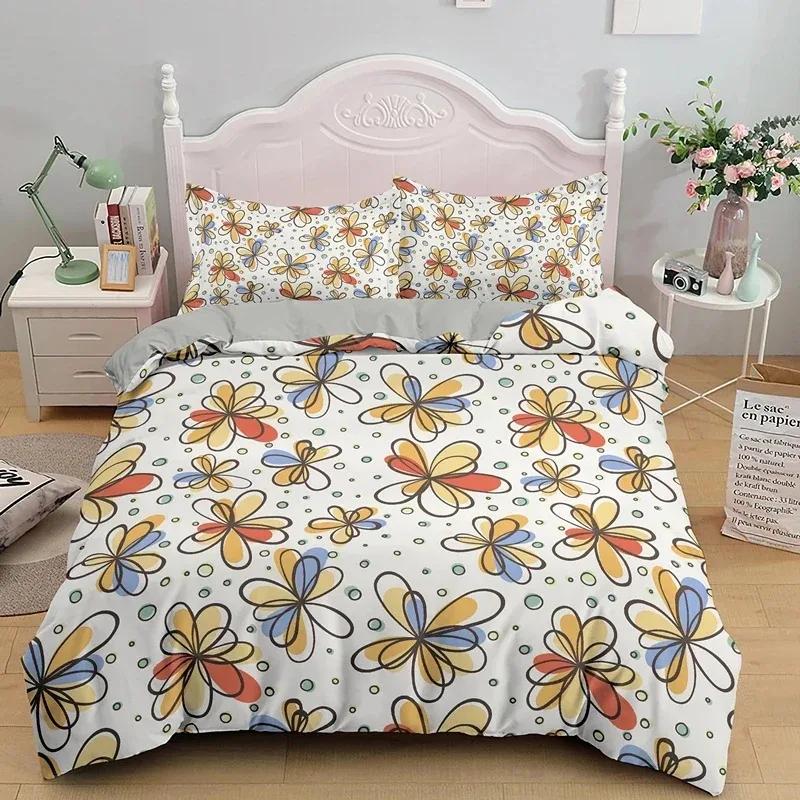 Blühende Blumen King Queen Bettbezug Rote Granatapfelblüte Bettwäscheset für Frauen Lieblich Floral 2/3-teilig Polyester Steppdeckenbezug