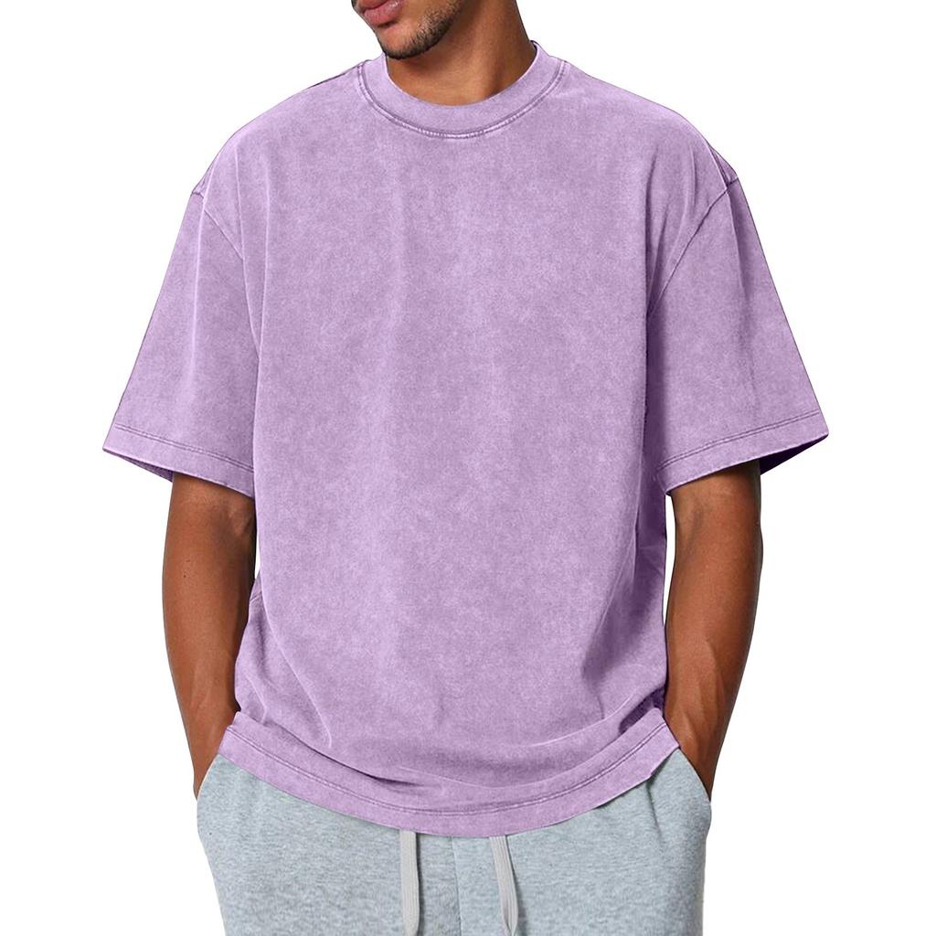 Herre Sommer Ensfarget Rund Hals Løs Kort Erm Topp