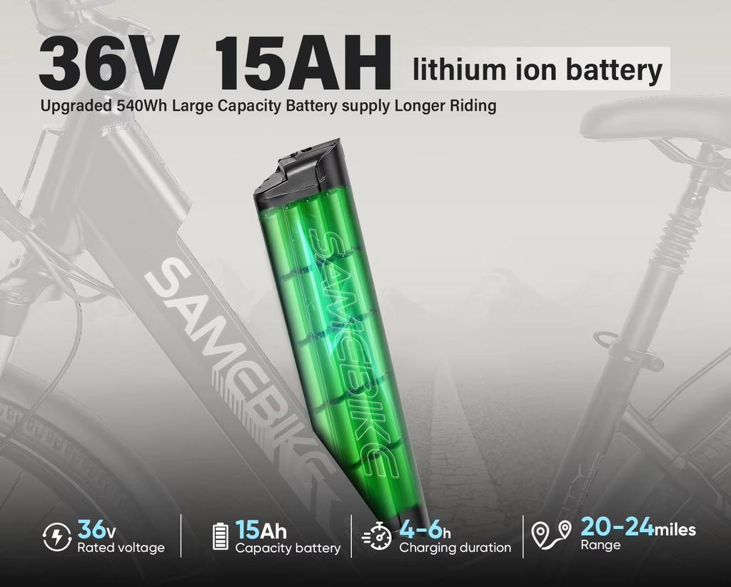 SAMEBIKE New Model RS-A01 Pro-T 36V15AH Removable Battery Electric Bike 26-Inch Tire Commuting Electric Bicycle Daily Commute.