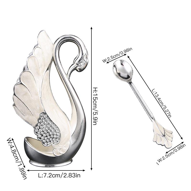 

A swan shaped fruit fork and spoon set, a bucket rack 6 spoons or forks, suitable for drinking coffee, eating dessert, fruit use