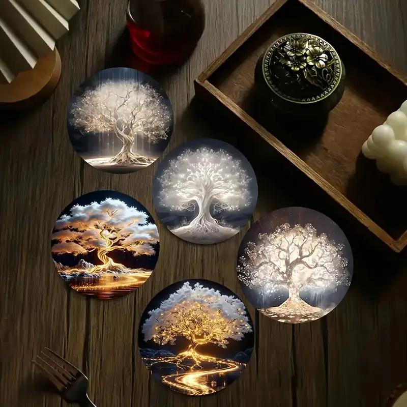 6pc Set of Tree of Life Coasters, Heat-resistant and Non Slip, Perfect for Decorating Holiday Parties In Homes and Coffee Shops