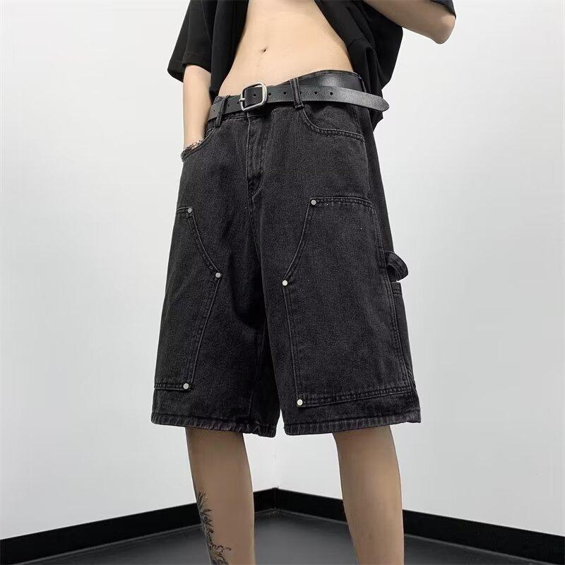 American Retro High Street Men's Jeans Summer Thin Trendy Five-point Pants Loose Straight Casual Washed Pants