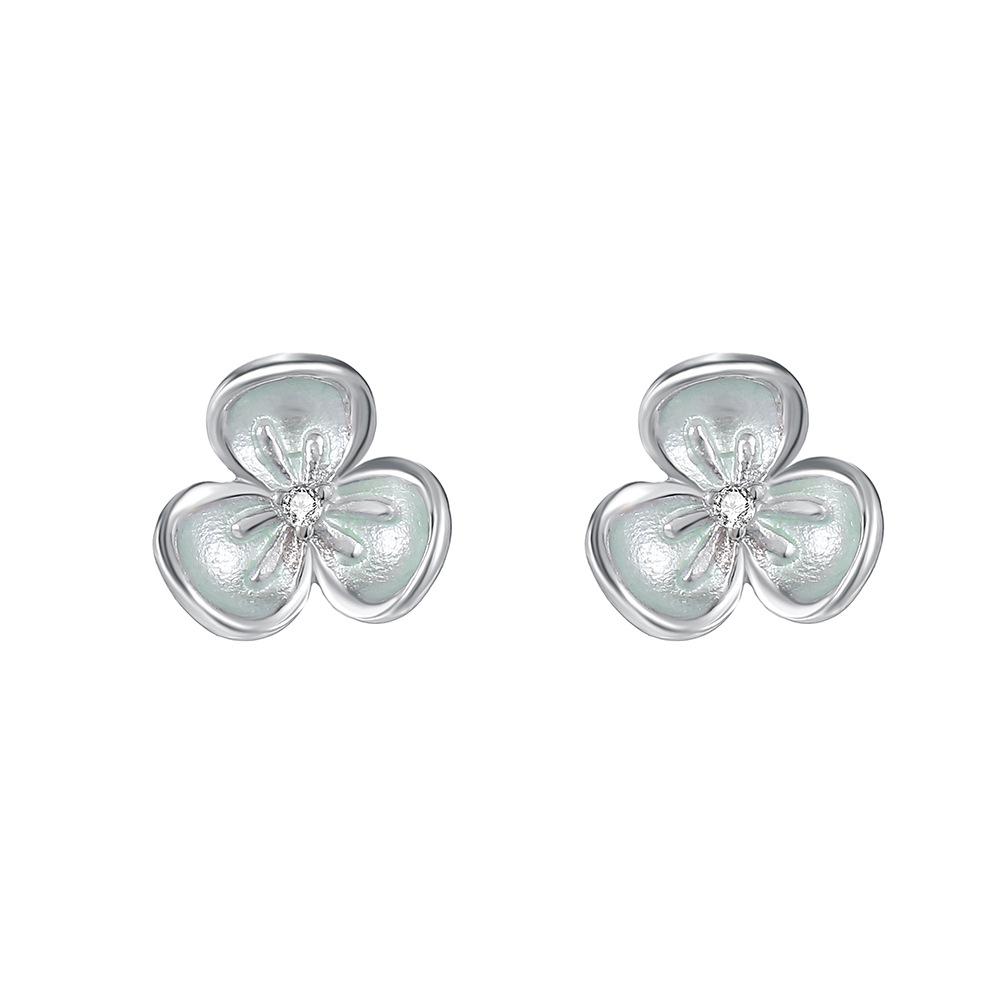 S925 Sterling Silver Clover Stud Earrings, Dainty Fresh Fashion Floral Jewelry for Women