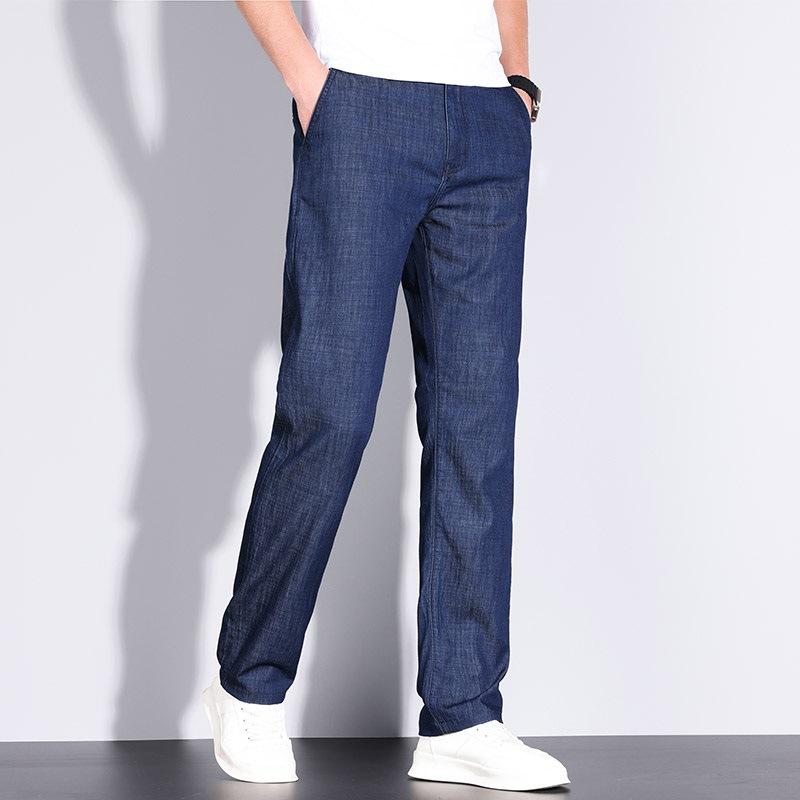 Spring and Summer Modal Cotton High Waist Loose Light Business Small Straight Men's Denim Trousers