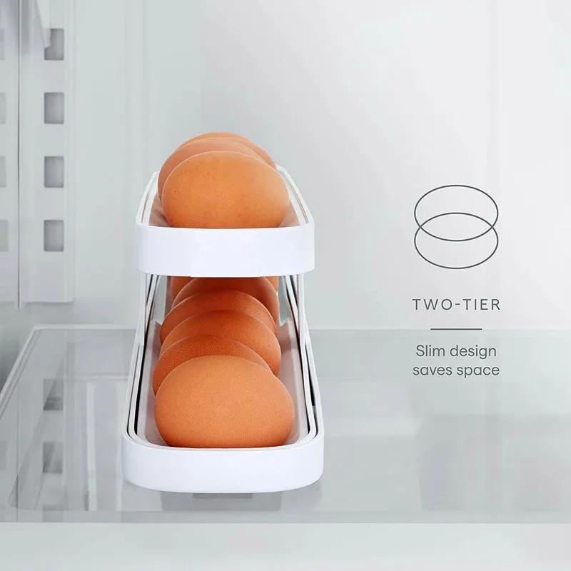 Automatic Scrolling Egg Rack Holder Storage Box Egg Basket Container Organizers Rolldown Refrigerator Eggs Dispenser For Kitchen