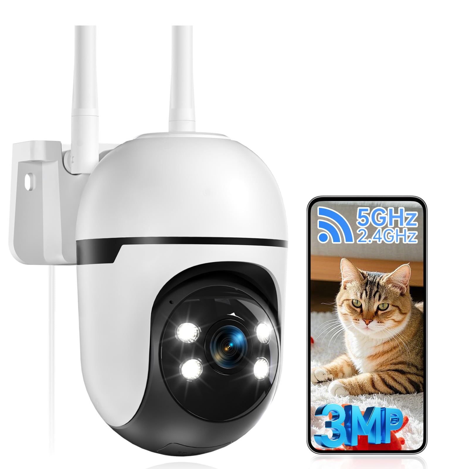 

JUFLSKY Security Outdoor Surveillance Camera with Auto 5G IP65 Indoor and Night PIR Human Night Alexa Memory Smartphone Voice and Light Family for білий