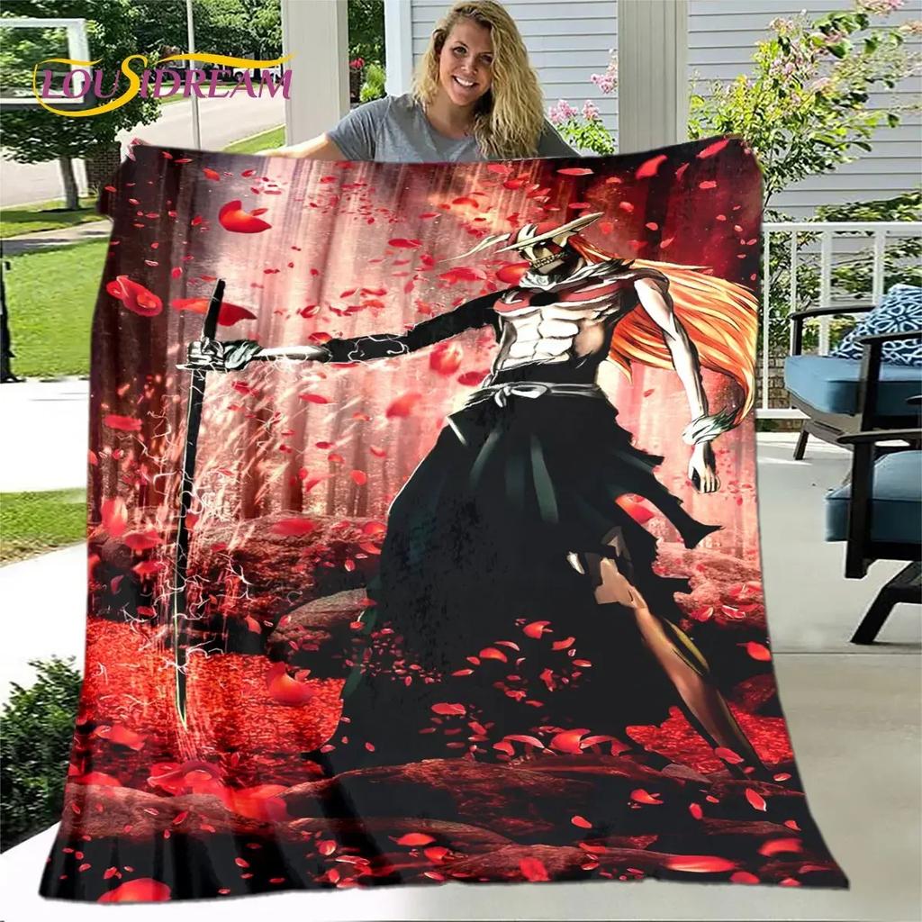 Bleach Anime Cartoon Plush Flannel Throw Blanket for Living Room Bedroom Bed Sofa Picnic Cover Kids Soft Cozy Warm