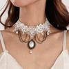 Pendentif Pierre Précieuse Imitation Perle Vintage Chaîne de Cou en Dentelle Choker Chaîne Métallique Personnalisée Collier à Franges