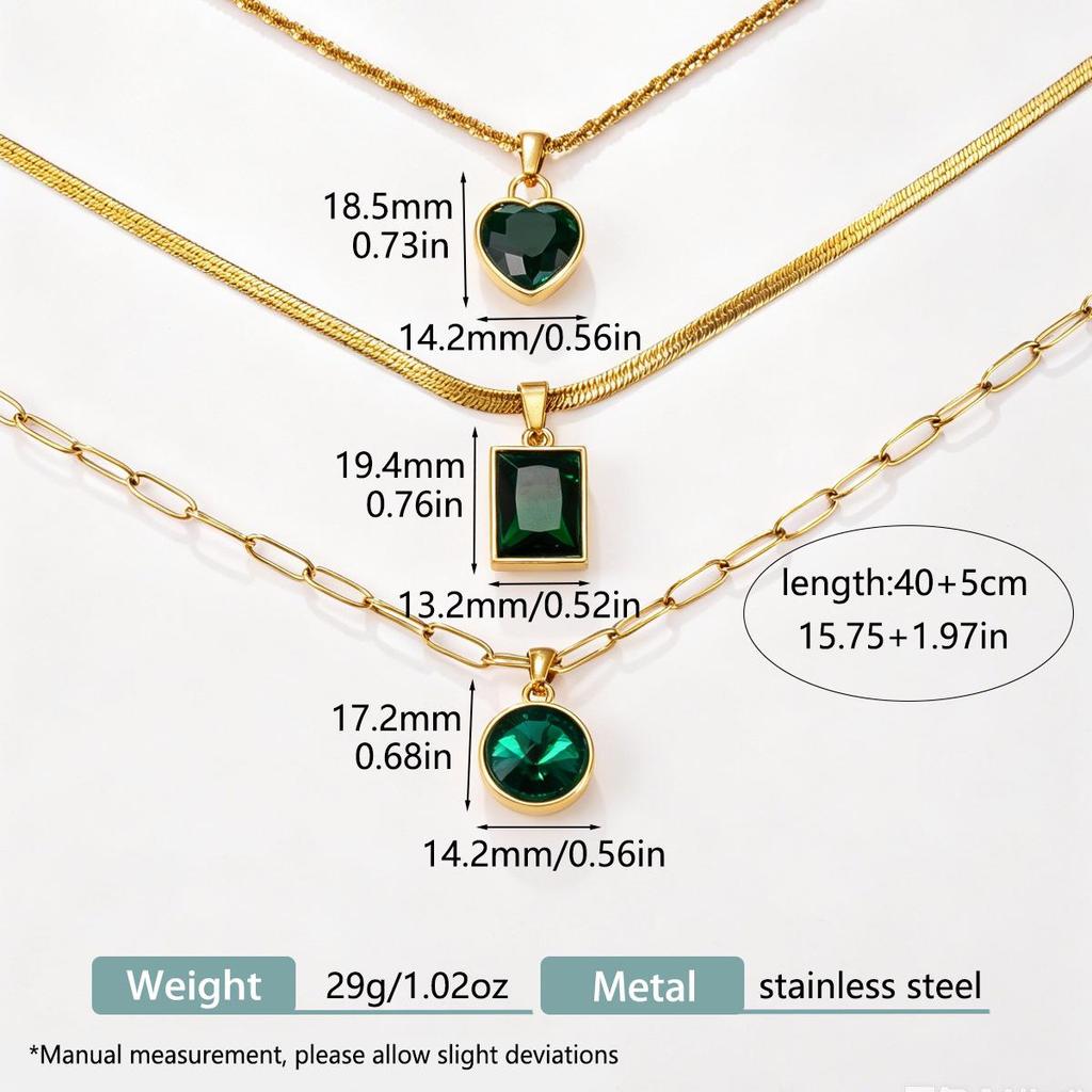 Stainless Steel Emerald Zirconia Women's Fashion Necklace, Light Luxury Clavicle Chain
