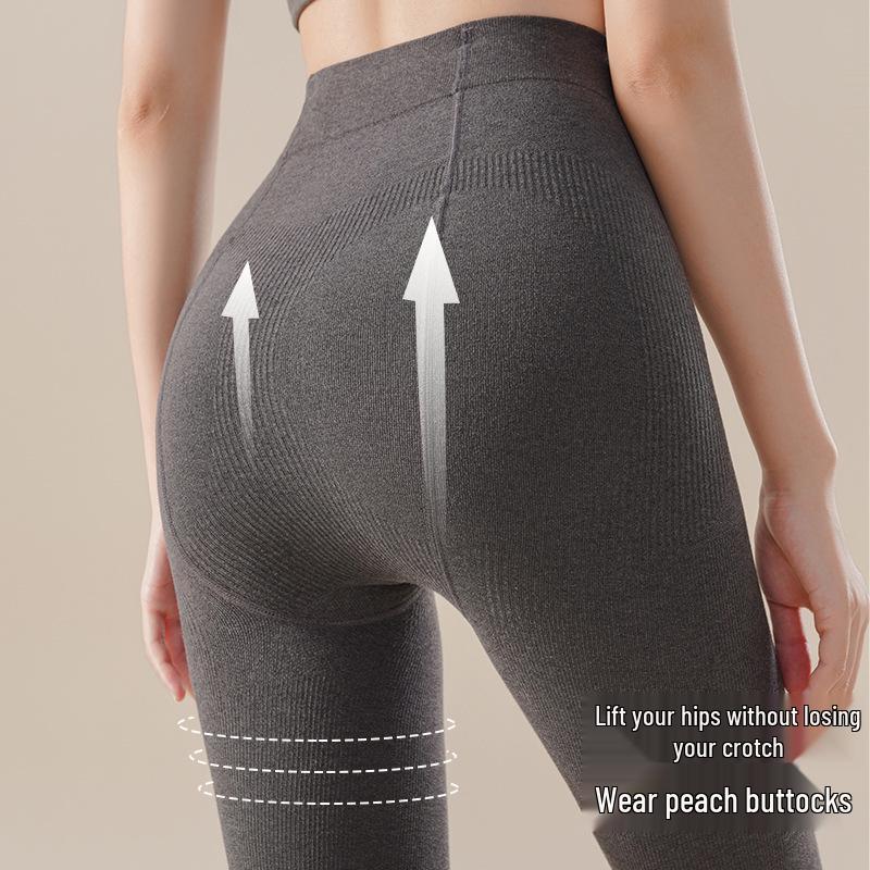 Ao Han Women's Grey Vertical Stripe Leggings for Autumn/Winter - Thick, Velvet-Lined, Hip-Lifting, Abdomen-Slimming Pantyhose