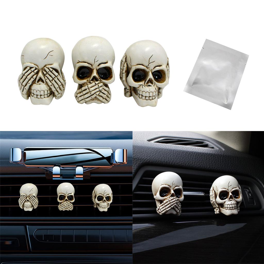 3Pcs/Set Resin Skulls Mini Skull Figures Car Fragrance Clip for Gift and Home Decor