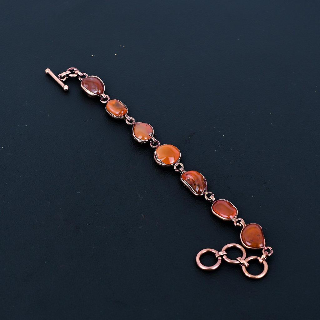 Carnelian Bracelet Handmade Jewelry, Copper Electroformed Bracelet Designer Gemstone Jewelry Adjustable Chain Bracelet Gift For Mom