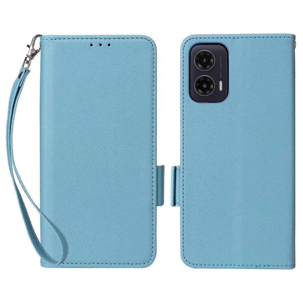 For Motorola Moto G35 5G Case with Wrist Strap Litchi Texture PU Leather Wallet Phone Cover