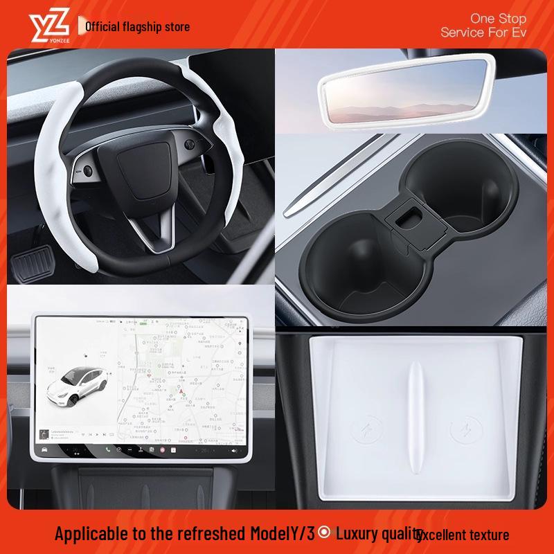 YZ Refresh Version Steering Wheel Cover for Tesla Model 3/Y - Winter White Decoration