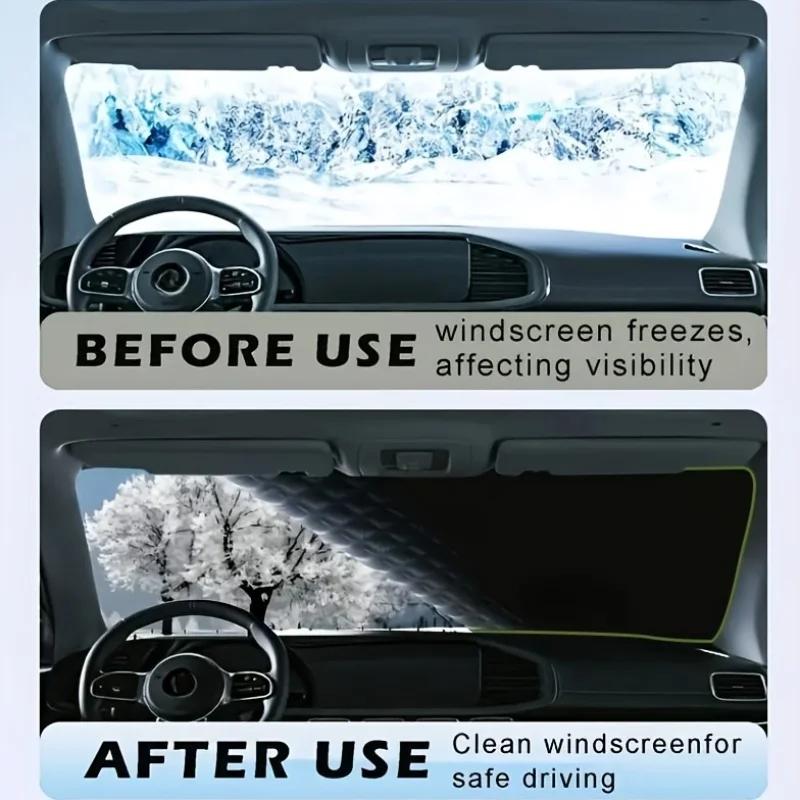 Magnetický & Pevný Popruh Kryt na čelní sklo auta proti sněhu - Odolná Oxford Tkanina Celoroční Chránič čelního skla s UV/Sluneční ochranou