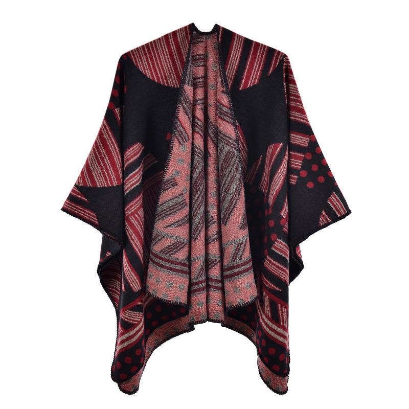 New retro women's split shawl autumn and winter imitation cashmere thickened warm knitted cape scarf batch