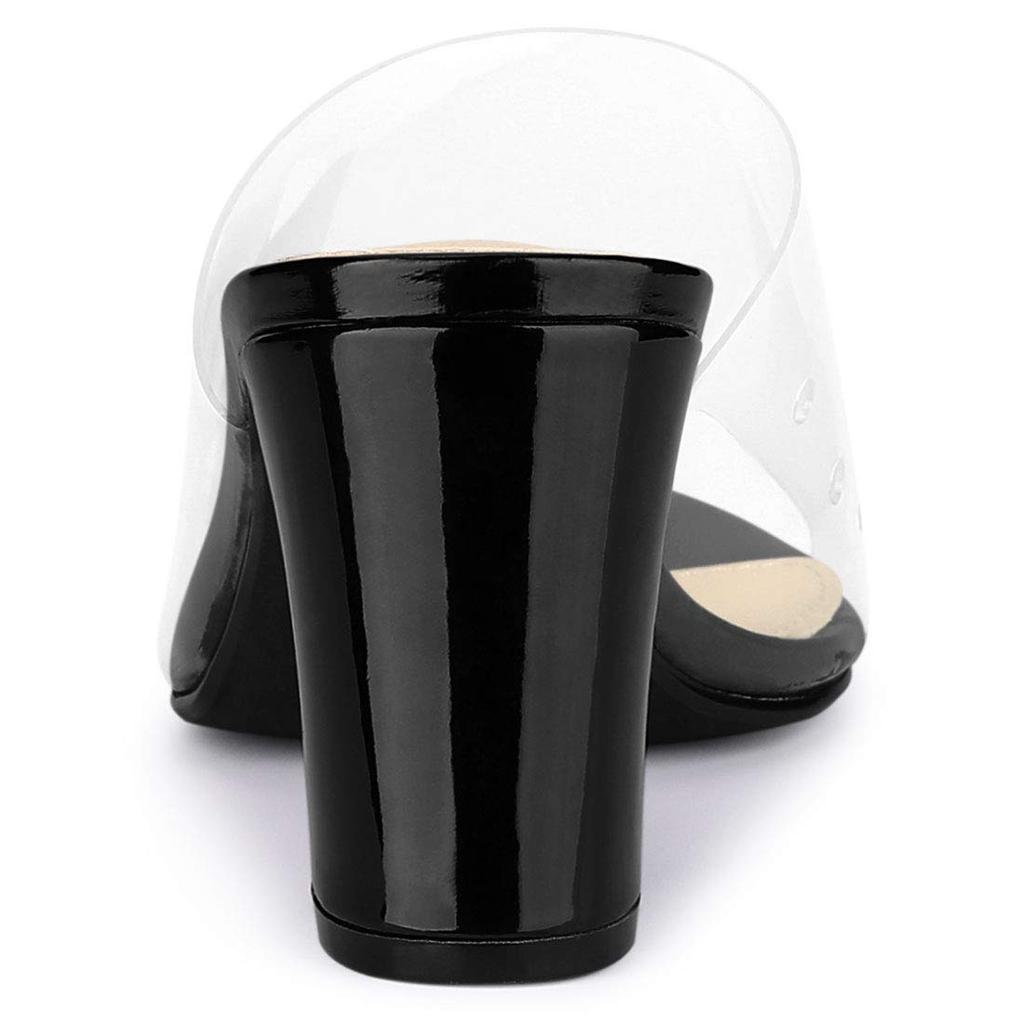 Allegra K Women's Clear Clog Sandals with Chunky Heel and Pointed Toe, Black, Size 27.0cm