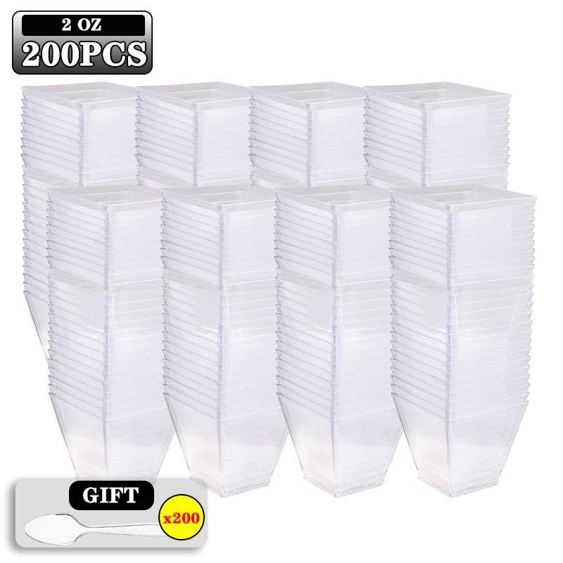2/4/5OZ Square Plastic Dessert Cups for Mousse Pudding Trifle Jelly Ice Cream Parfait Disposable Serving Dessert Party Supplies