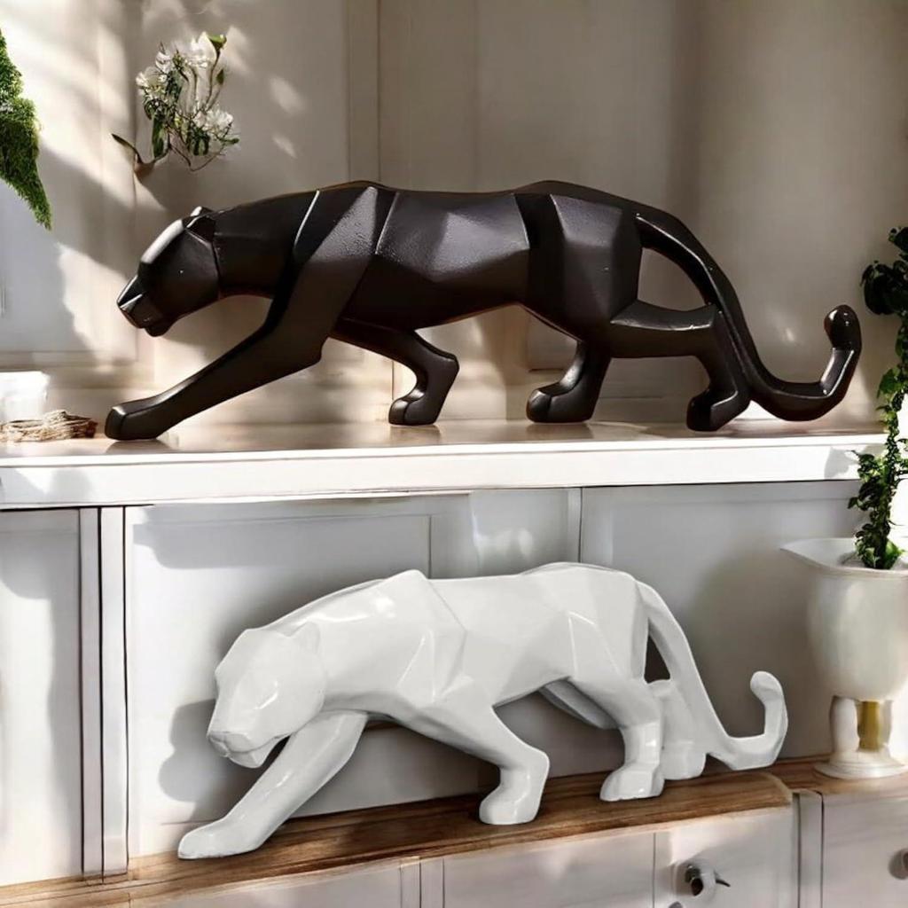 Panther Showpiece Set of 2 Geometric Resin Jaguar Sculpture Statue for Home Decor Living Room Office Table Modern