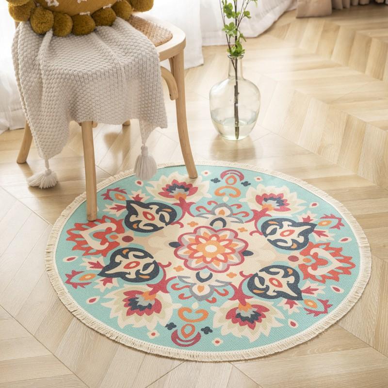 Boho Round Carpet Rugs for Living Room Ethnic Mandala Tassel Carpet Bedroom Floor Mat Cotton Linen Large Muslim Prayer Rugs