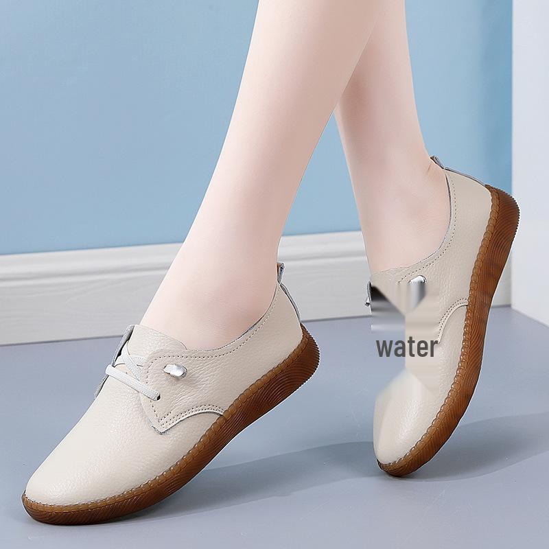 Women's Genuine Leather Slip-On Shoes - Autumn Soft Sole, Non-slip, Casual White Flats